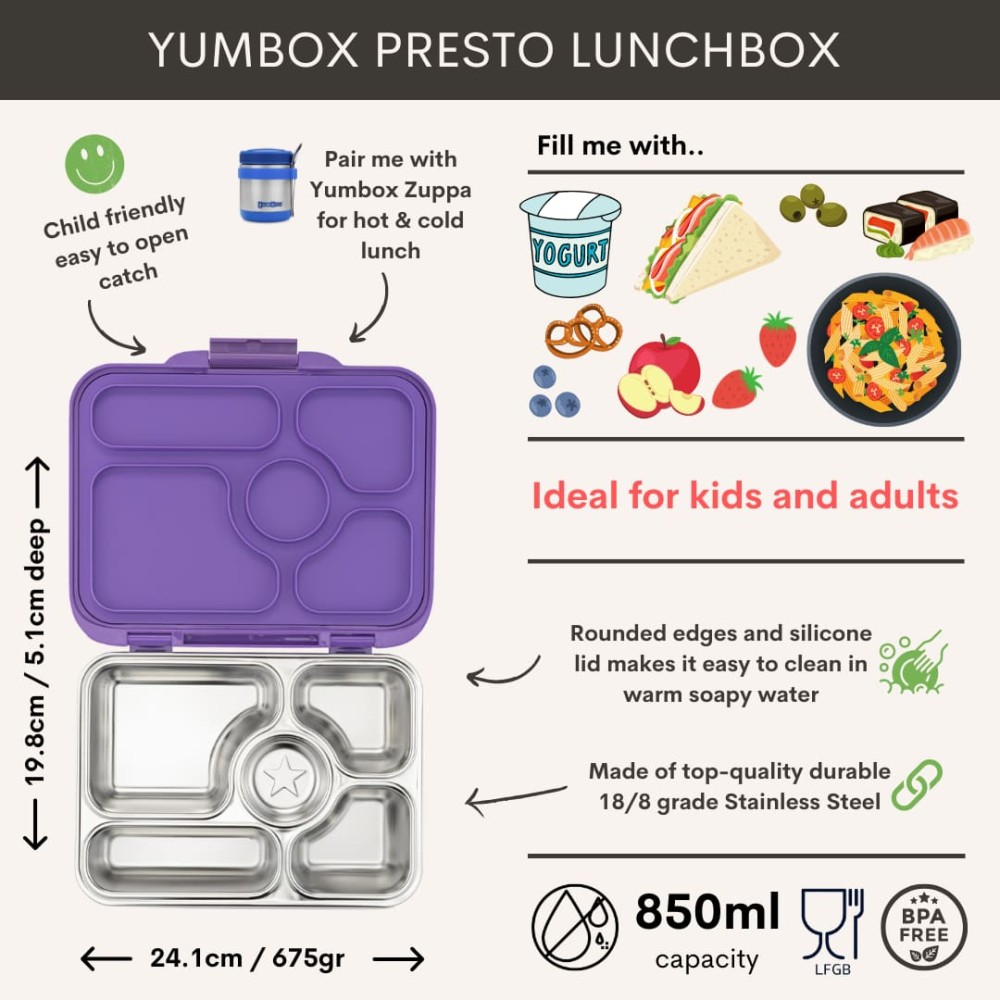 Yumbox Presto Ανοξείδωτο Φαγητοδοχείο με 5 χωρίσματα (Rose Pink)