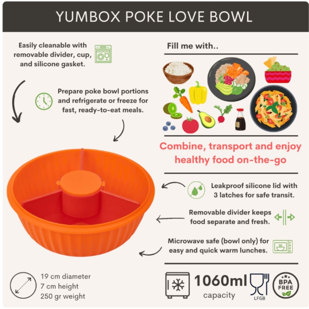 Yumbox Poke Bowl Φαγητοδοχείο με 3 χωρίσματα (Tangerine Orange)