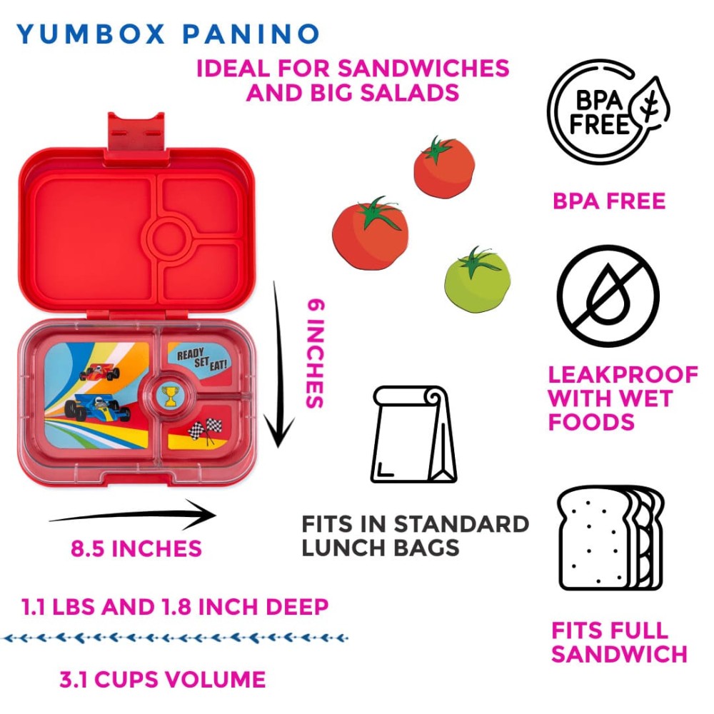 Yumbox Panino Φαγητοδοχείο με 4 χωρίσματα (Roar Red - Race Cars)