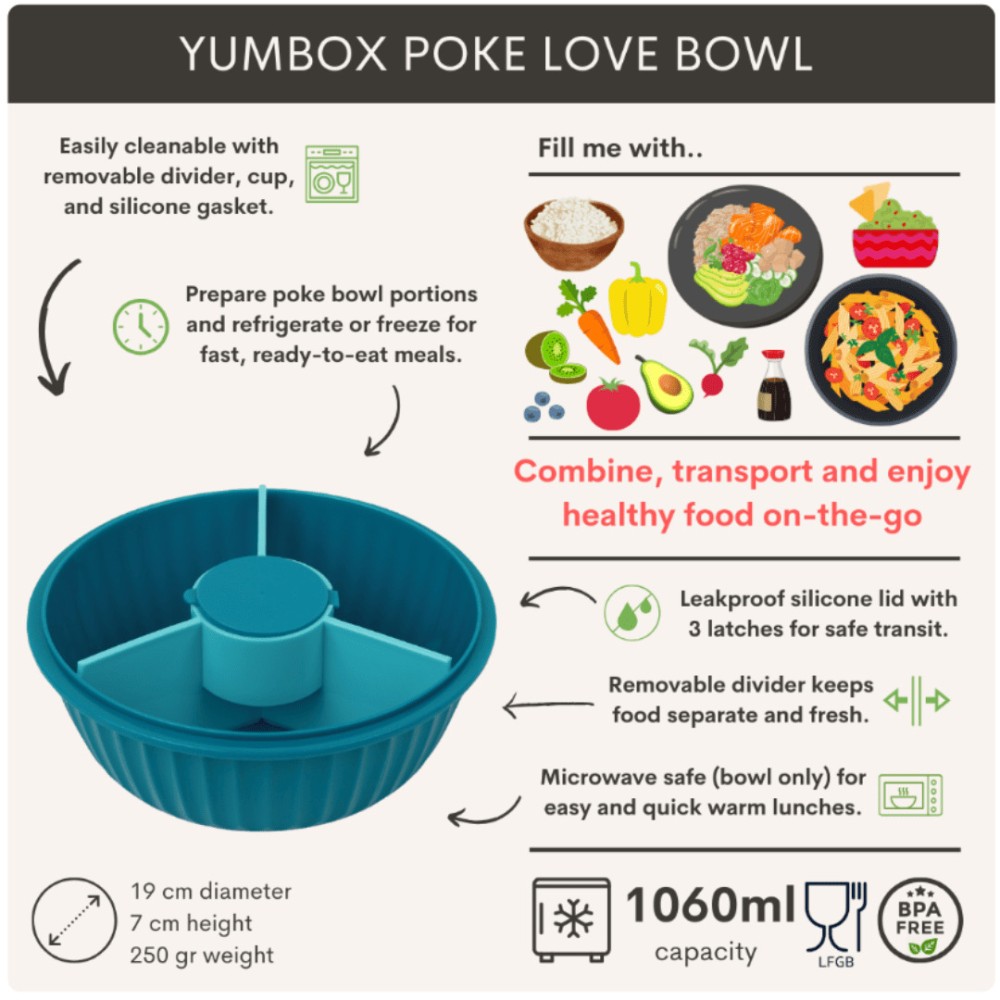 Yumbox Poke Bowl Φαγητοδοχείο με 3 χωρίσματα (Lagoon Blue)