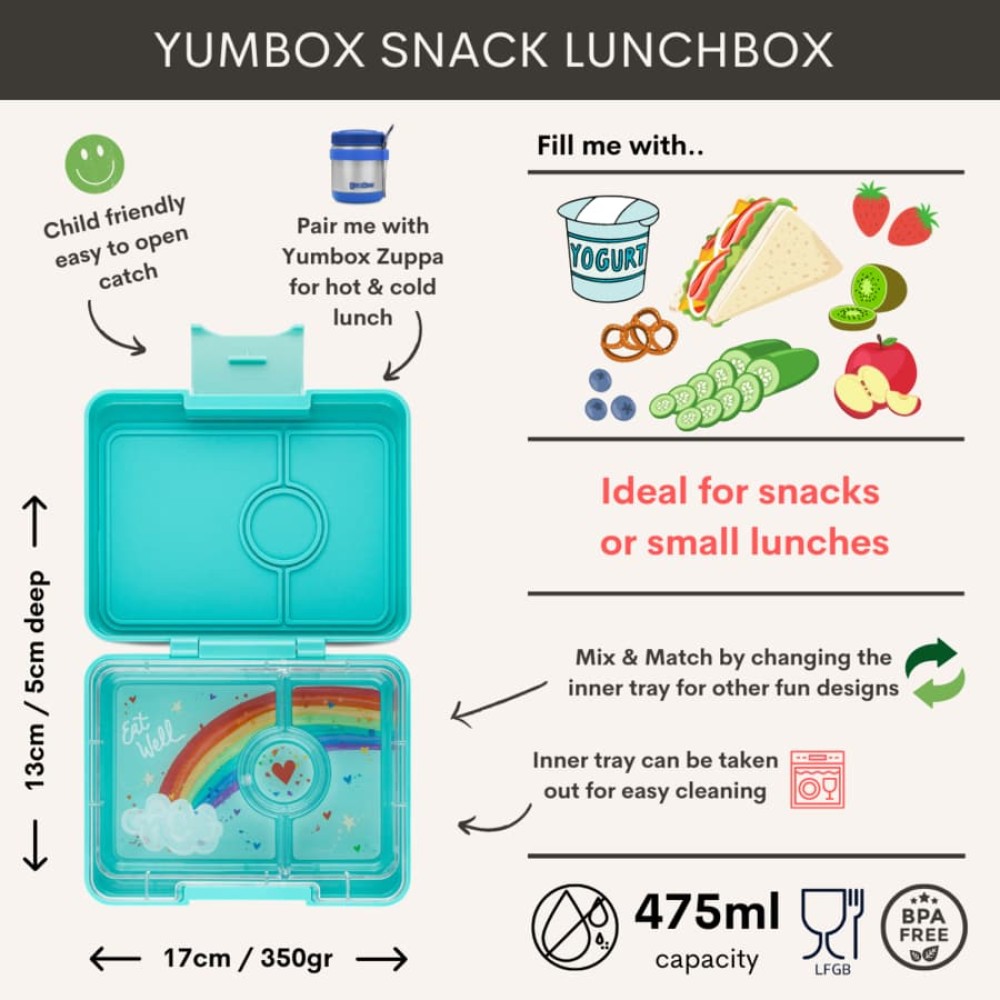 Yumbox Snack Φαγητοδοχείο με 3 χωρίσματα (Misty Aqua - Rainbow)