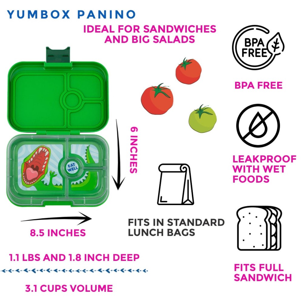 Yumbox Panino Φαγητοδοχείο με 4 χωρίσματα (Green - Dino)