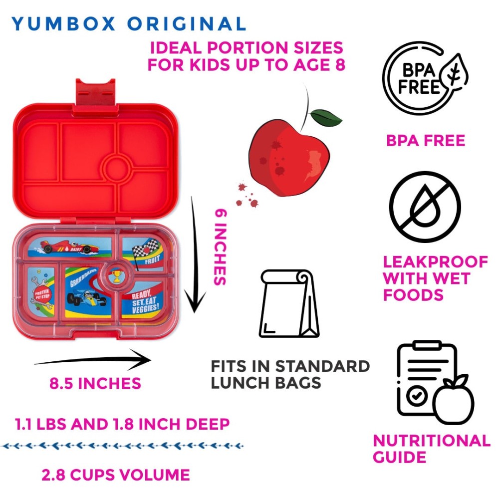 Yumbox Original Φαγητοδοχείο με 6 χωρίσματα (Roar Red - Race Cars)