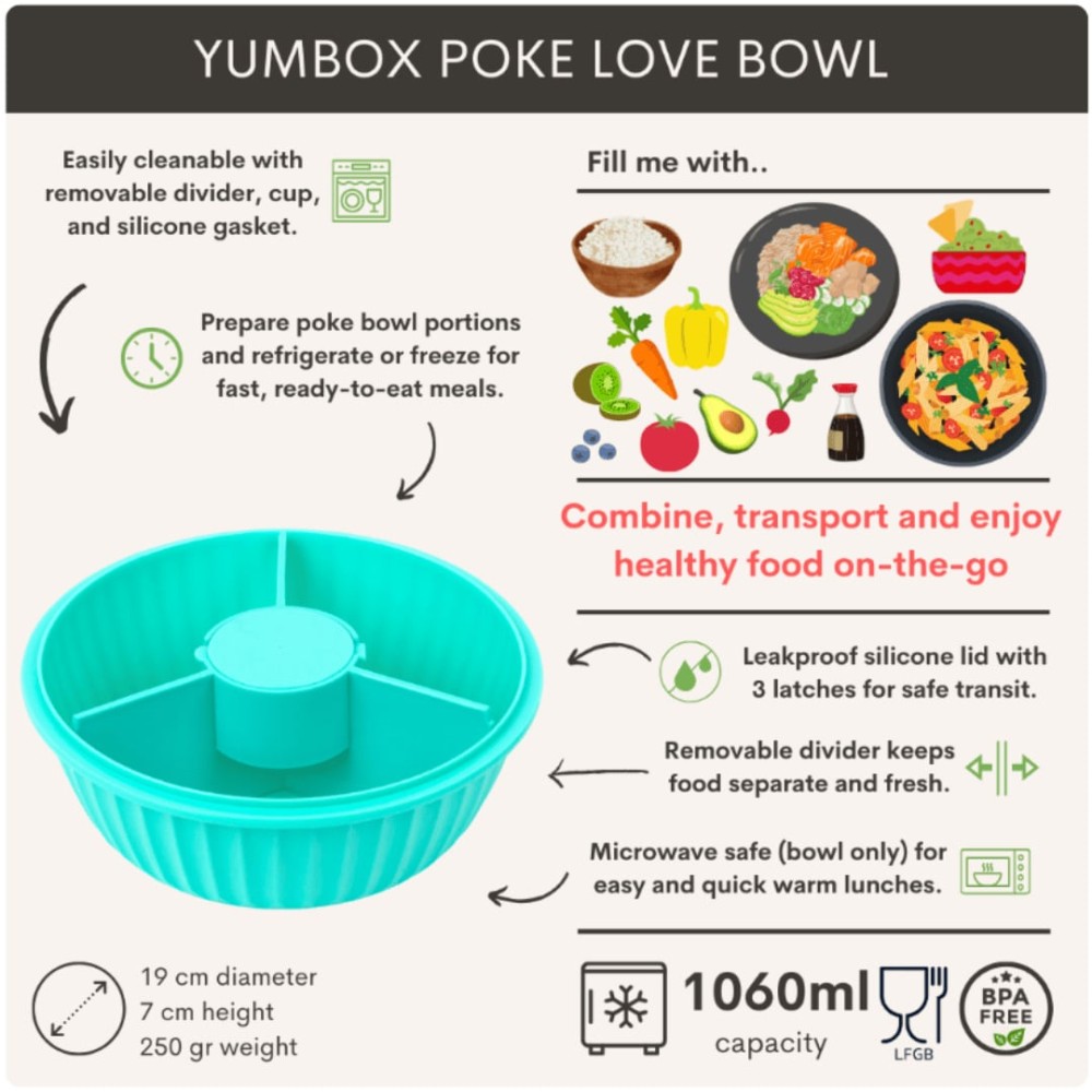 Yumbox Poke Bowl Φαγητοδοχείο με 3 χωρίσματα (Paradise Aqua)