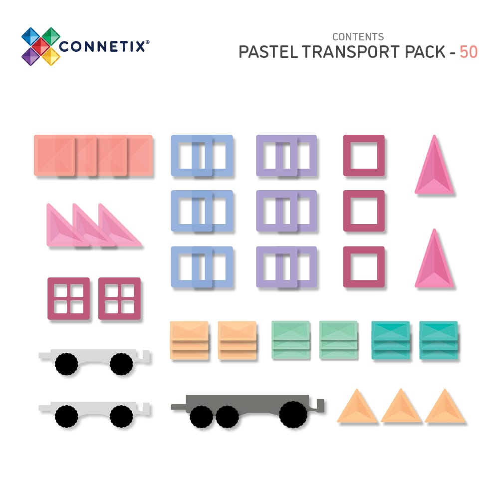 Connetix Pastel Transport Μαγνητικά Τουβλάκια Κατασκευών 50τμχ.